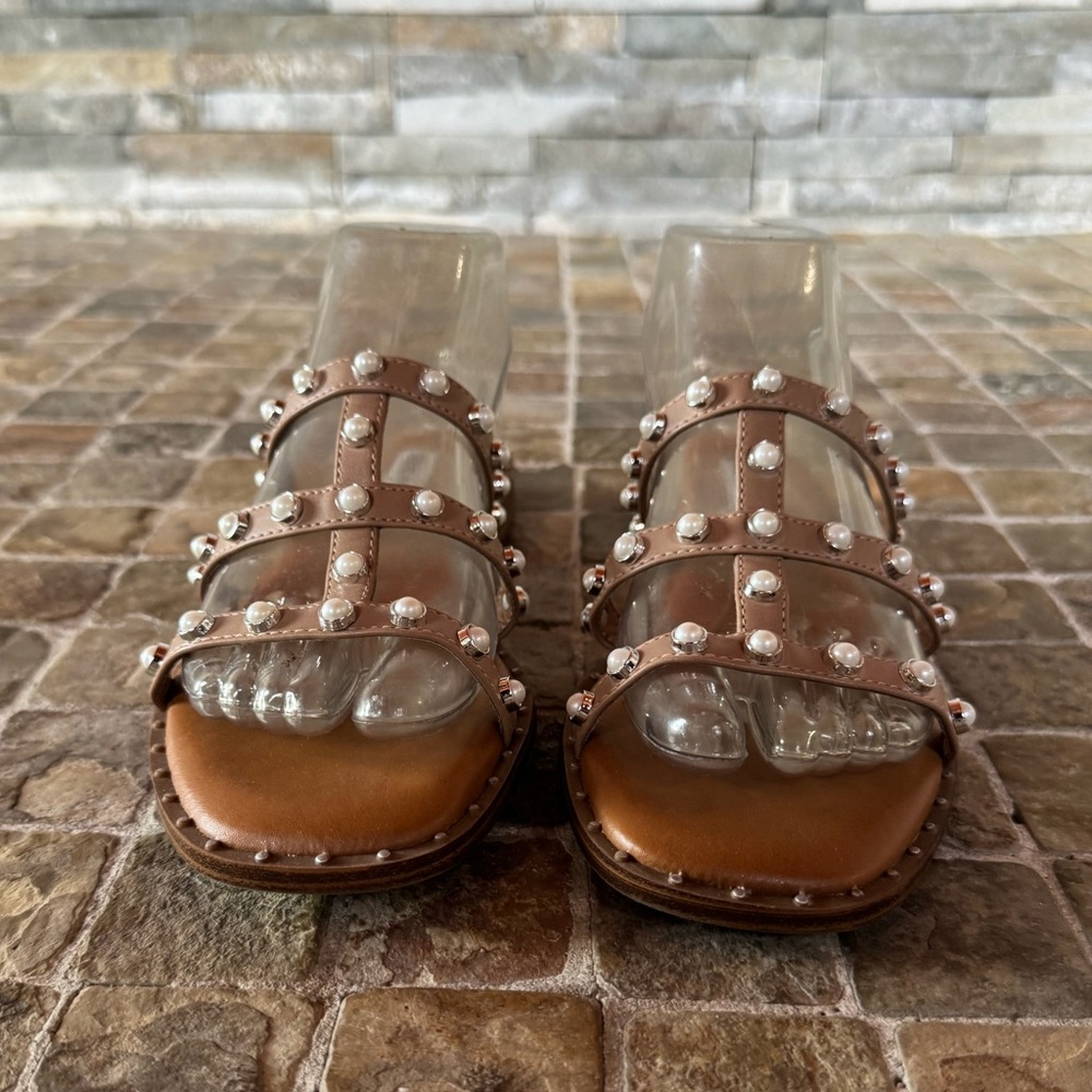 Steve Madden Tan Pearl-Studded Sandals - Picture 3 of 10